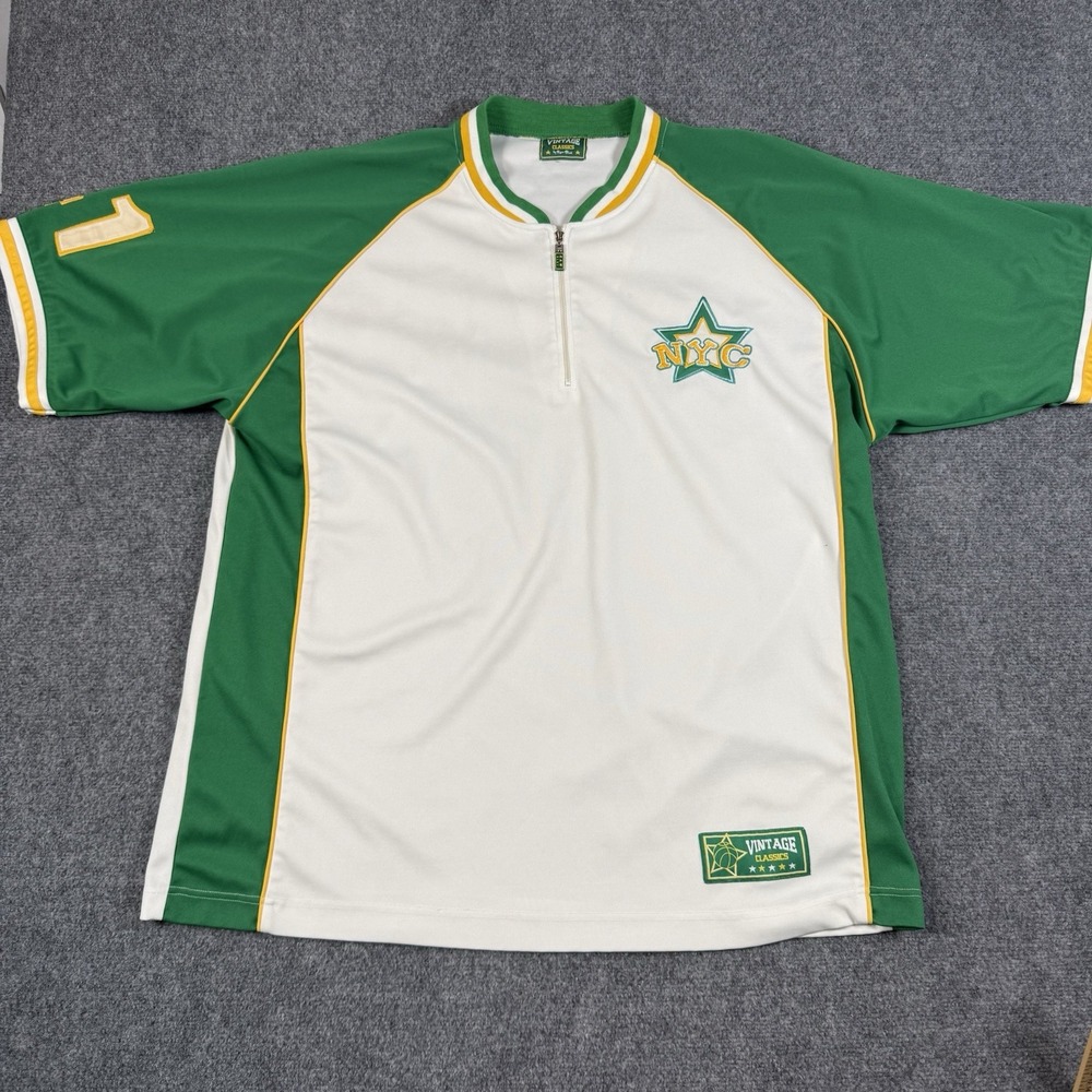 🟢 Vintage Raw Blue NYC Jersey Mens XL Green White 1/4 Zip 24 Throwback Y2K
